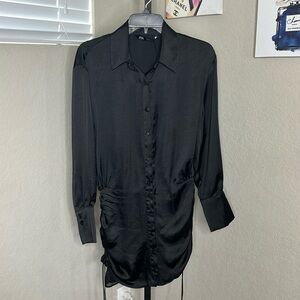 557 - ZARA NWT Black Satin Long Sleeve Mini Dress, Size Small